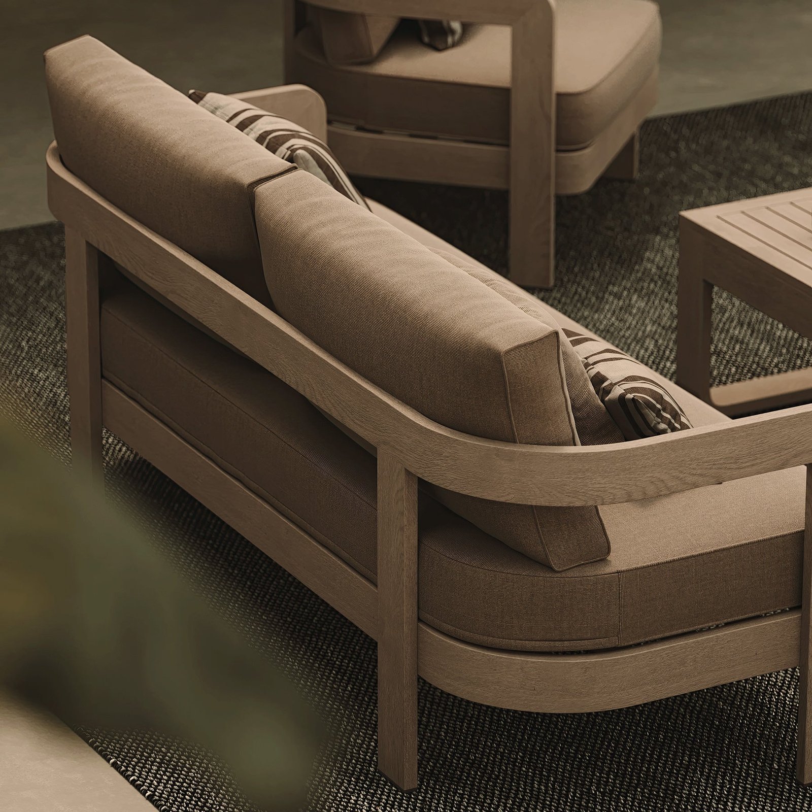 N3 Oak Three Seater Sofa Wheat Canvas - Image 4